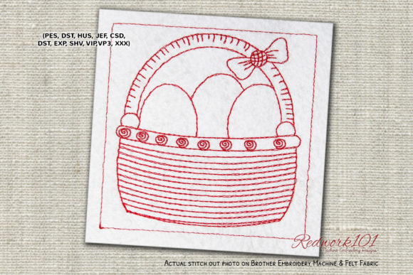 Easter Basket with Eggs Redwork