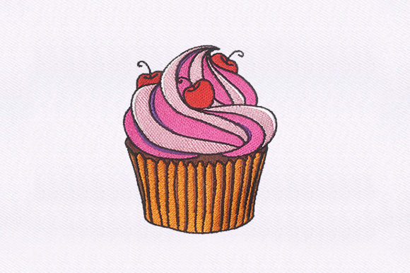 Pink Cupcake Embroidery Design
