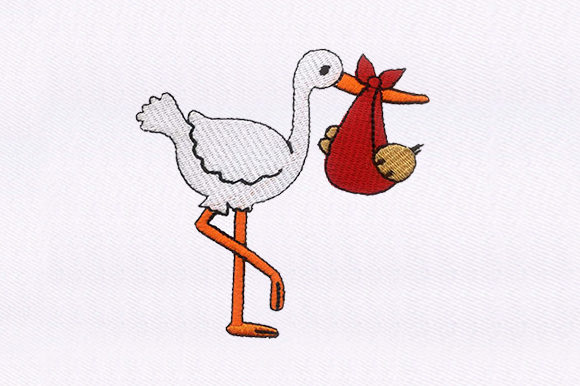 Stork Carrying Baby Embroidery Design